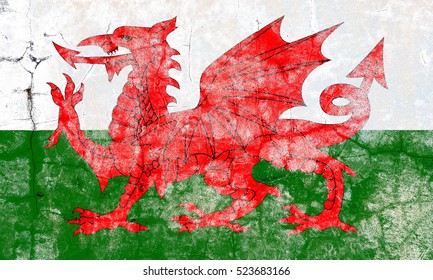 The Wales Flag Painted On Grunge Wall