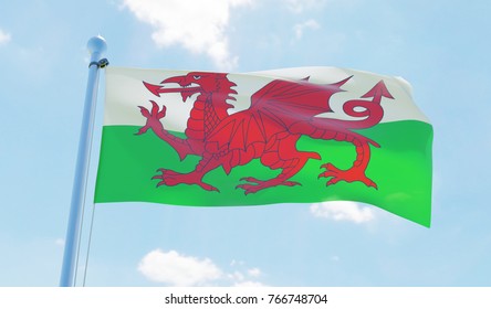 Wales Flag Waving Against Blue Sky Stock Illustration 766748704 