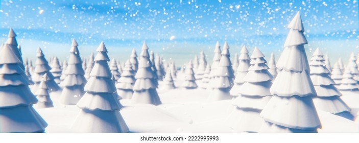 A Walk Through A Snow-covered Forest During A Snowfall On Christmas Day. 3D Rendering Illustration. 3D Illustration