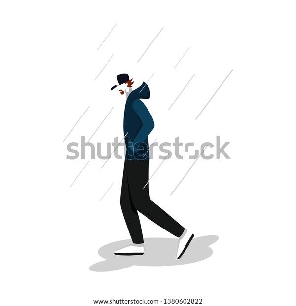 Walking Alone Rain Stock Illustration 1380602822