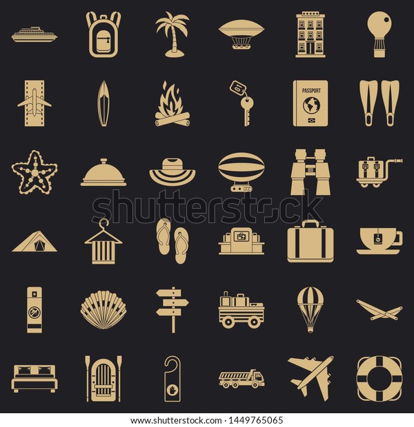 Walking in forest icons set. Simple
style of 36 walking in forest icons for web for any
design