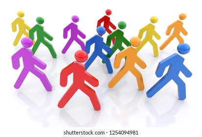 Walking People In The Same Direction. Business Concept 3d Illustration