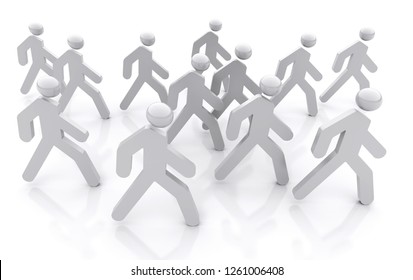 Walking People In The Same Direction. Business Concept 3d Illustration