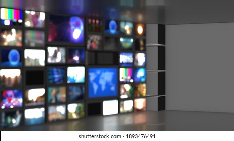 Wall Background_Television Screens_used News Studio Background_3d Illustration