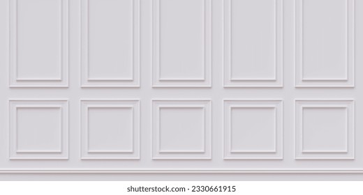 Wall beadboard wood decoration. Classic white wainscot Retro wooden panel background. 3d render    
