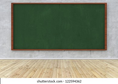 Wall With Big Green Chalkboard In A School Room