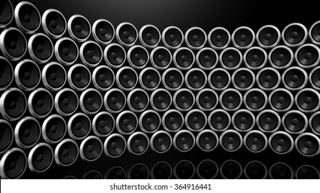 Wall Of Black Speakers Abstract Background.