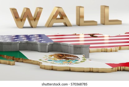 Wall - Border Wall Between USA And Mexico - 3d Illustration