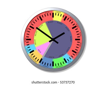 Wall Clock With Common Daily Schedule Of A Family Men Or Woman