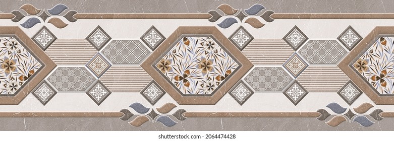 wall Decor, Digital Wall Tile Design, Wall tiles Decor on Marble For Home Decoration, 3D illustration can be used for wallpaper, linoleum, textile, web page background. - Illustration