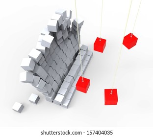 Wall Demolition Showing Devastation Knocking Down And Destruction