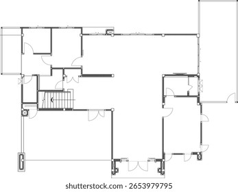 Wall Frame Structure with Door and Window Layout - House Plan Drawing Vector