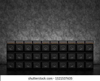 Wall of guitar amps. 3D Render.