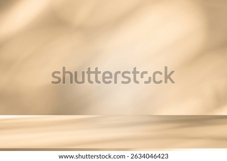 Wall interior background, studio  and backdrops show products. with leaf shadow from window color beige and white. background for text insertion and presentation of product 