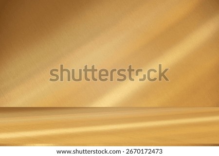 Wall interior background, studio  and backdrops show products. with shadow from window color gold and white. background for text insertion and presentation of product 