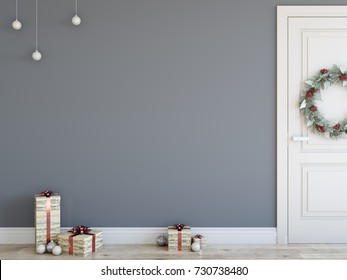 Wall Mock Up Christmas Interior. Scandinavian Style. Wall Art. 3d Rendering, 3d Illustration