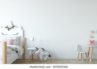Wall mock up. Child's room interior. Scandinavian style. 3d rendering, 3d illustration