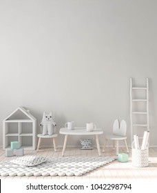 Wall Mockup In Kids Room 3d Rendering