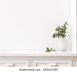 Wall Mockup In Kitchen Interior Background, Farmhouse Style, 3d Render