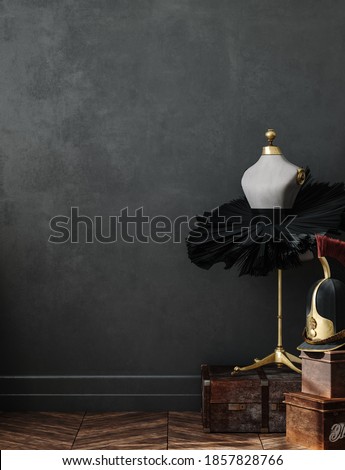 Wall mockup in loft interior background with antique decor, 3d render