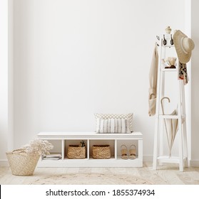 Wall mockup in white clear hallway interior, 3d render
