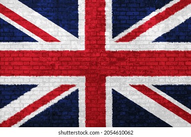 Wall Painted With United Kingdom Flag Of Great Britain. Business Concept Of Crisis, International Commercial Tensions And BREXIT. Immigration Barriers And Political Conflicts. 3D Illustration