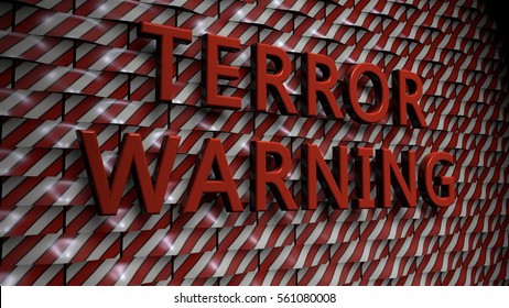 Wall of rounded plates with the Text: Terror Warning (3d rendering)