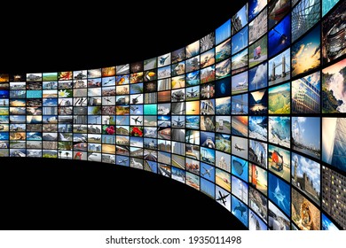 Wall Of Screens - Streaming Media, Cable, Internet Concept - 3D Illustration