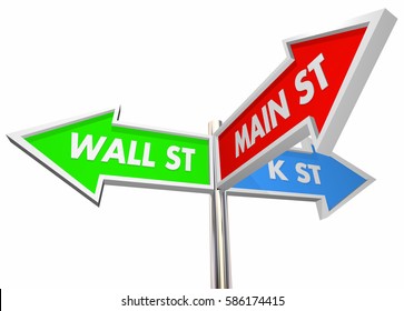 Wall St K Main Street 3 Way Signs Intersection 3d Illustration