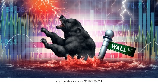 Wall Street Bear Market Crisis And Economic Collapse Or Financial Disaster And Business Credit Problem Symbol As A Stock Market Decline Concept With 3D Illustration Elements.