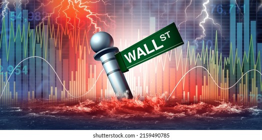 Wall Street Crisis And Economic Collapse Or Financial Disaster And Business Credit Problem Symbol As A Stock Market Decline Concept With 3D Illustration Elements.