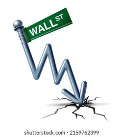 Wall Street Crisis And Economic Collapse Or Financial Disaster And Business Credit Problem Symbol As A Stock Market Decline Concept With 3D Illustration Elements.