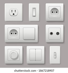 Wall Switch. Power Electrical Socket Electricity Turn Of And On Plug Realistic Pictures