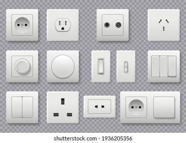 Wall Switch. Power Electrical Socket Different Modern Round Switches Realistic Collection