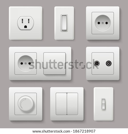 Wall switch. Power electrical socket electricity turn of and on plug realistic pictures