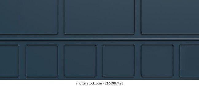 Wall Wainscot Wood Decoration Detail. Classic Blue Beadboard Panel Background, Close Up Front View. Interior Room Architecture Design. 3d Render