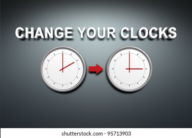 A wall with the words change your clocks - Powered by Shutterstock