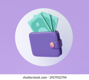 Wallet And Banknote Icon, Money Saving Concept. 3d Render Illustration