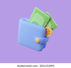 Wallet With Cash Money 3d Illustration.