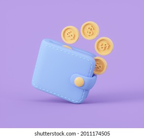 Wallet With Cash Money 3d Illustration.