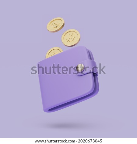 Wallet with coins icon. 3d simple render illustration on pastel background. Сток-фото © 