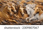 wallpaper 3d classic horses stone carving . 3d illustration