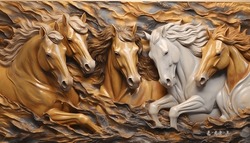 Wallpaper 3d Classic Horses Stone Carving . 3d Illustration