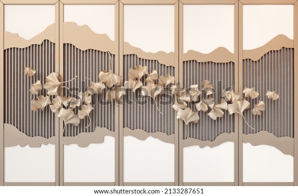 Wallpaper 3d photo mural new Chinese gold ginkgo leaves line TV background wall paper 3d papel de parede murals illustration 3D