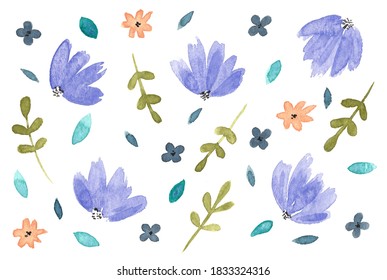 Wallpaper Blue Flowers Watercolor Illustration Stock Illustration ...