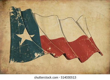 Wallpaper Depicting An Aged Paper, Textured Background With A Scratched Illustration Of The Texan Flag 