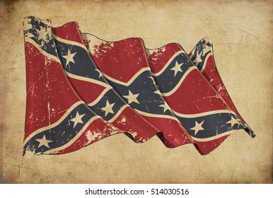 Wallpaper Depicting An Aged Paper, Textured Background With A Scratched Illustration Of The American Civil War Confederate Rebel Flag 