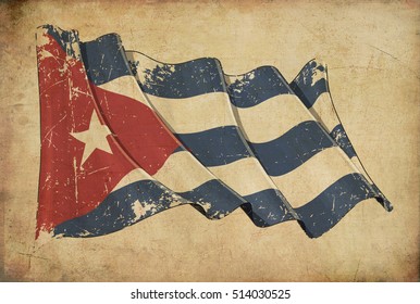 Wallpaper depicting an aged paper, textured background with a scratched illustration of the Cuban flag 