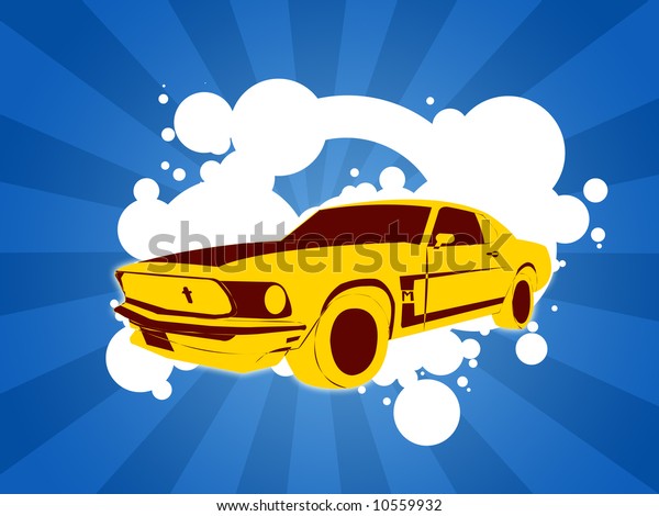 Wallpaper\
illustration with decorations and vintage\
car