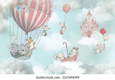 Wallpaper Mural Animals Kids Balloon